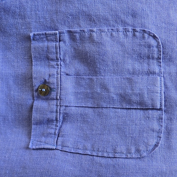 Chico's Linen Blue Button-Up Shirt Tunic Beach Cover 3/4 sleeve, Size 12 - Picture 4 of 9